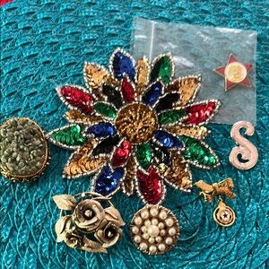 Multicolor lot of seven brooches Vintage